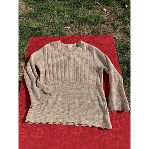 Y2K Vtg Fiorlini International Plus Long  Sweater Sz 18/20 Scalloped Tan‎ White